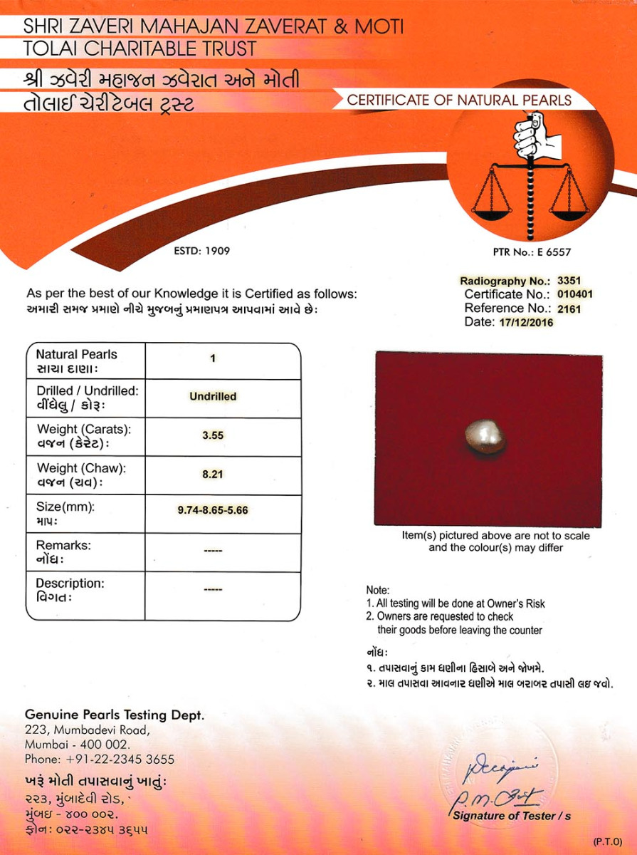 3.55 Carat/ 3.92 Ratti Natural Basra Pearl (Moti) Gemstone