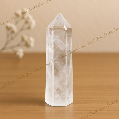 Shubh Gems Clear Quartz Crystal Tower Point