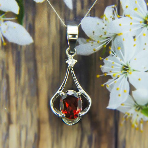 Red Garnet Silver Pendant