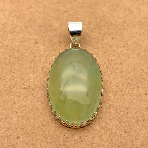 Natural Prehnite Sterling Silver Pendant