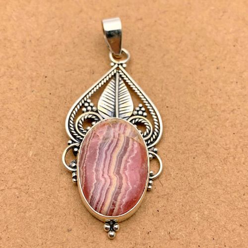 Natural Rhodochrosite Sterling Silver Pendant