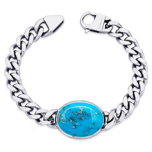 Natural Turquoise (Firoza) Silver Bracelet