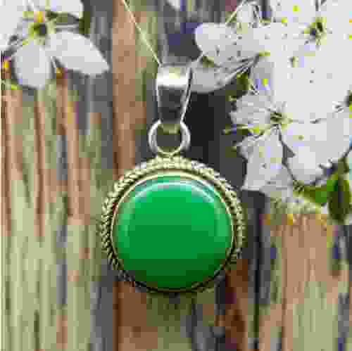 Natural Green Onyx Sterling Silver Pendant