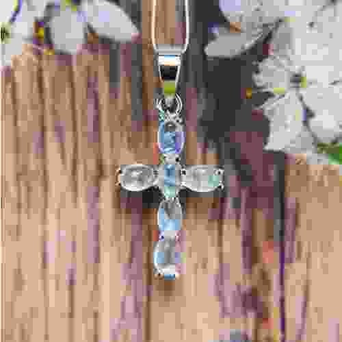 Moonstone Silver Cross Pendant