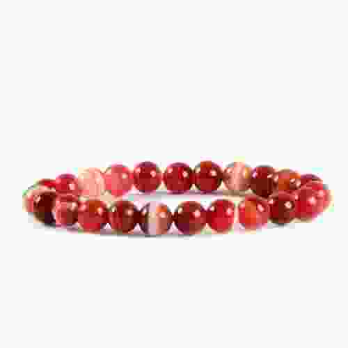 Natural Red Sulemani Hakik Beads Stretchable Bracelet 