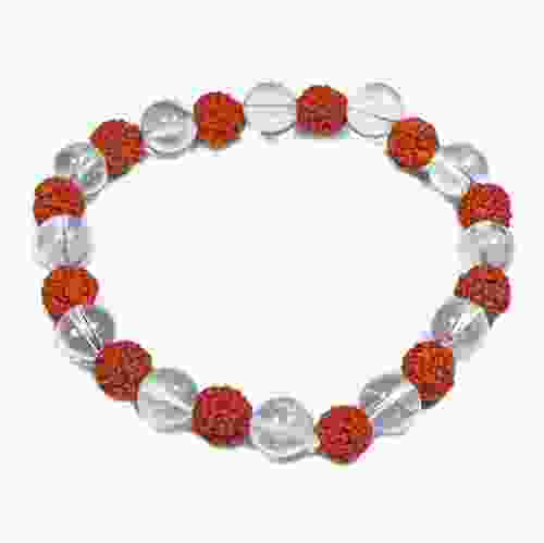 Natural Rudraksha & Rock Crystal Gemstone Bracelet  