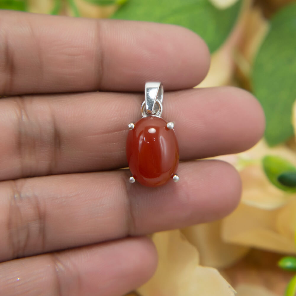 Red Hakik Silver Pendant