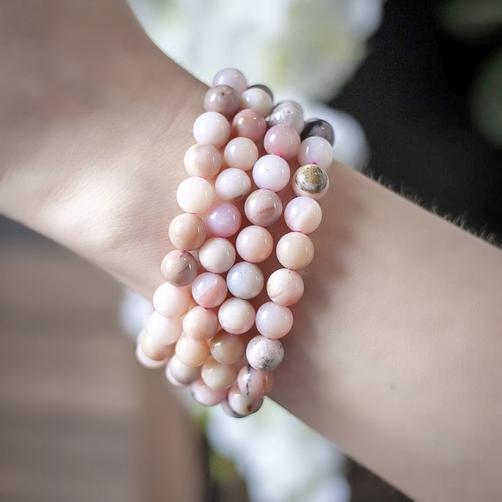 Natural Pink Opal Gemstone Stretchable Bracelet 