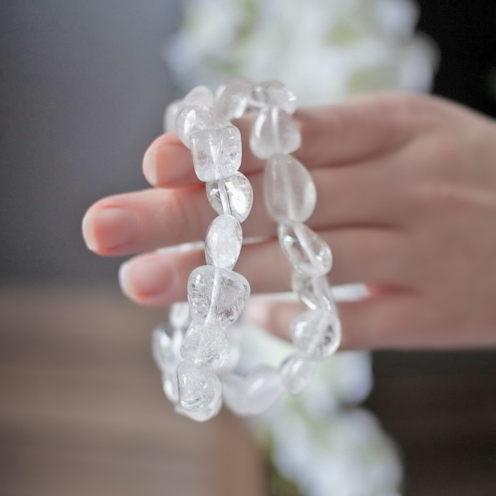 Natural Clear Quartz Crystal Tumble Stretchable Bracelet 