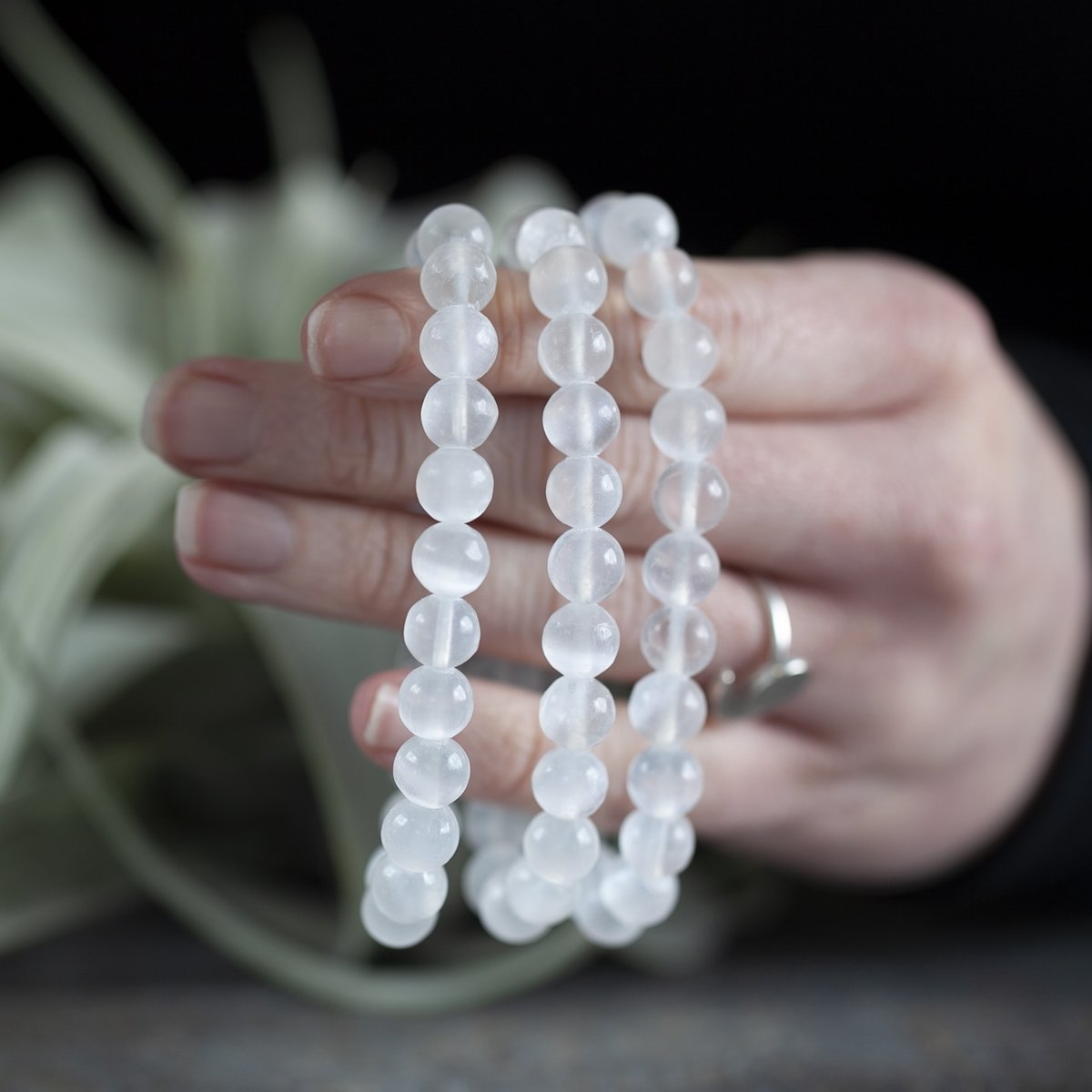 Natural Selenite Beads Stretchable Bracelet 