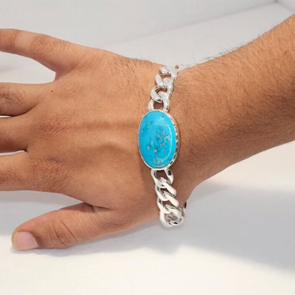 Natural Turquoise (Firoza) Silver Bracelet