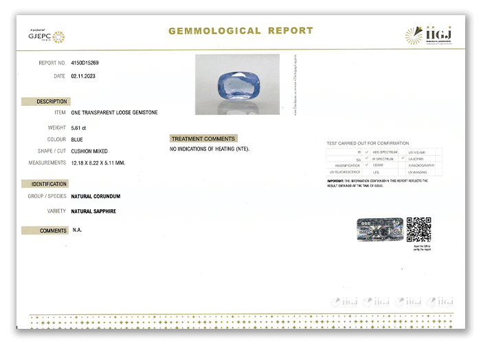 Gemstone Testing Certificate